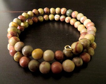 2 row MEMORY WIRE BRACELET Chinese Rainbow Jasper -blend of Spring, Summer & fall color - Size small-med - fits 5-8 inch wrist circumference