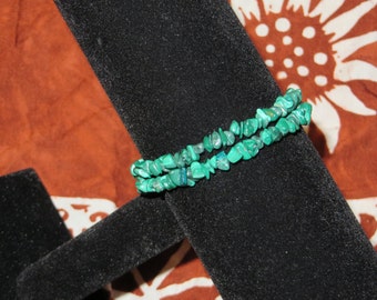 2 Row MEMORY Wire BRACELET-Dark GREEN Genuine Malachite, Wrap Around Bracelet-No Clasp-fits small/medium wrist, Bright Spring/Summer Colors