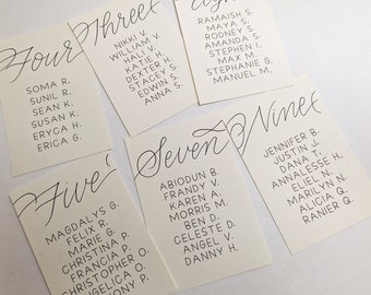 Calligraphy Table Signs | Calligraphy Wedding Assignments | Calligraphy Seating Chart | Black Wedding Seating | Black Table Cards | Gold