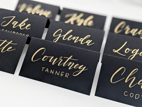 Black Place Cards | Handwritten Place Cards | Wedding Place Cards | Tented  Cards | Escort Cards | Wedding Calligraphy | Table Tent Gold