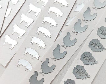 Silver entree stickers | Meal Choice stickers | Wedding Meal stickers | Silver foil place card stickers | Wedding place card meal choice |