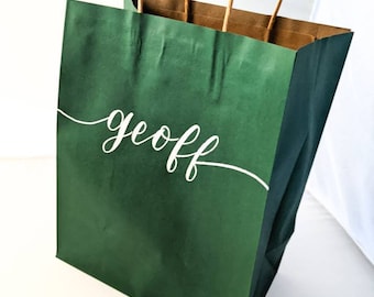 Groomsmen gift bags |  dark green  gift bags | Green custom gift bag | green wedding bags | Green goodie bag | Forest green bags | gift bag