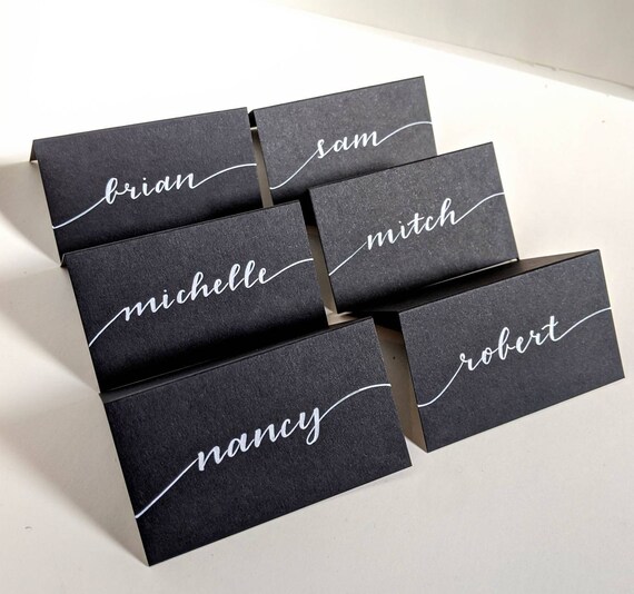Black Place Cards Tented Placecards Escort Cards Wedding Etsy