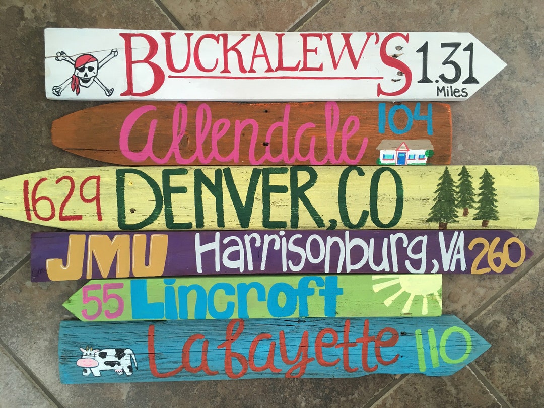 6 Personalized Wooden Destination Sign-custom Place Name & Distance ...