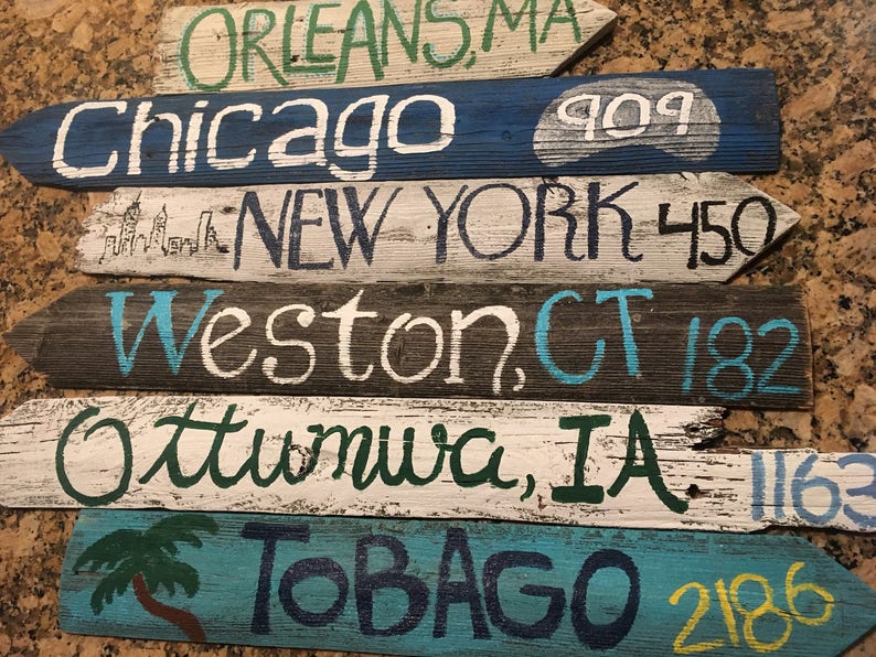 6 Personalized Wooden Destination Sign-custom Place Name & Distance ...