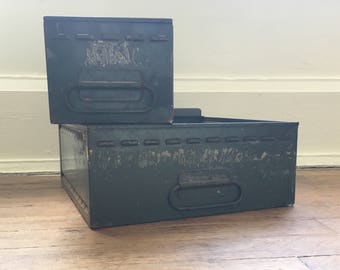 Vintage industrial metal storage box