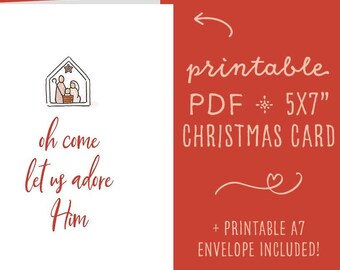 Carte de Noël de la Nativité à imprimer, laissez-nous l'adorer