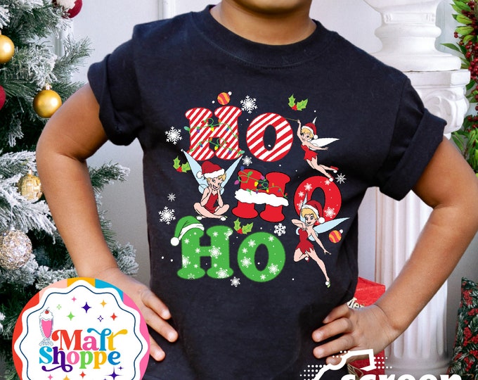 MALT SHOPPE Disney Ho Ho Ho Tinker Bell Tink Peter Pan Christmas Holiday Family Tee Shirt
