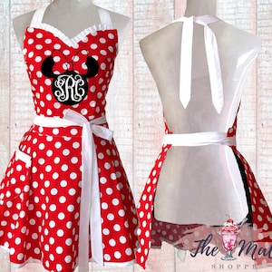 MALT SHOPPE Red Polka Dot Retro Monogrammed Minnie Apron Custom