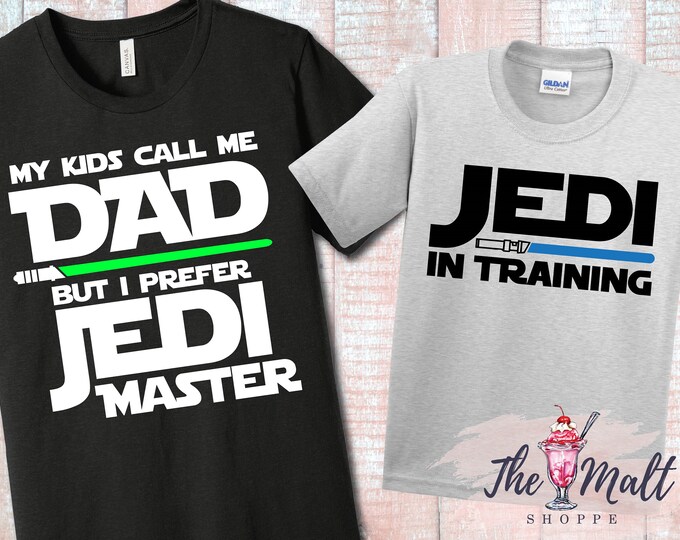 2 Shirt Combo Dad Jedi Master and Jedi in Training Disneyworld Galaxy's Edge Rise of the Resistance Shirt and Kid's Tee