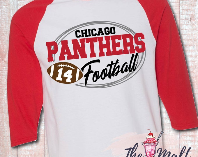 MALT SHOPPE Football Custom Your Team Your Mascot Your Colors Custom Number Raglan Jersey Unisex