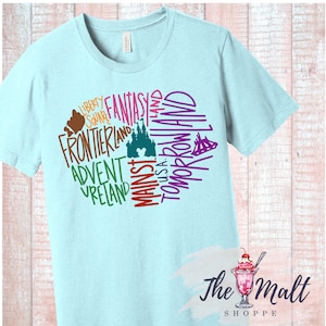 Disney’s Magic Kingdom Map of the Lands Aqua Blue Tee