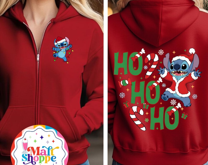 MALT SHOPPE Stitch Zip Up Hoodie Jacket Merry Stitchmas Disney World Disneyland Vacation Sweatshirt Youth Adult