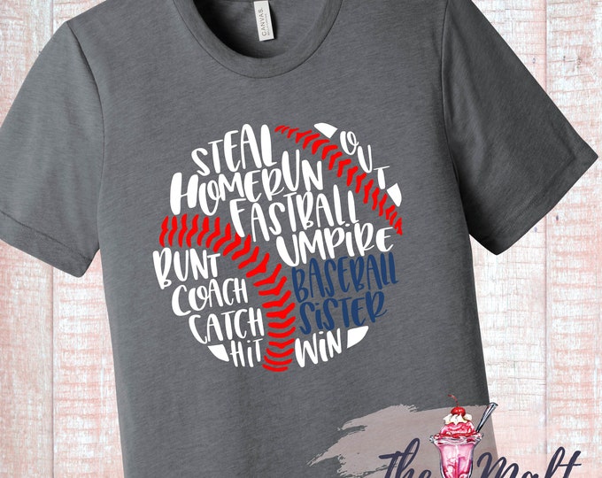 Baseball Sister Custom Title or Name Word Art Design Shirt T-Shirt