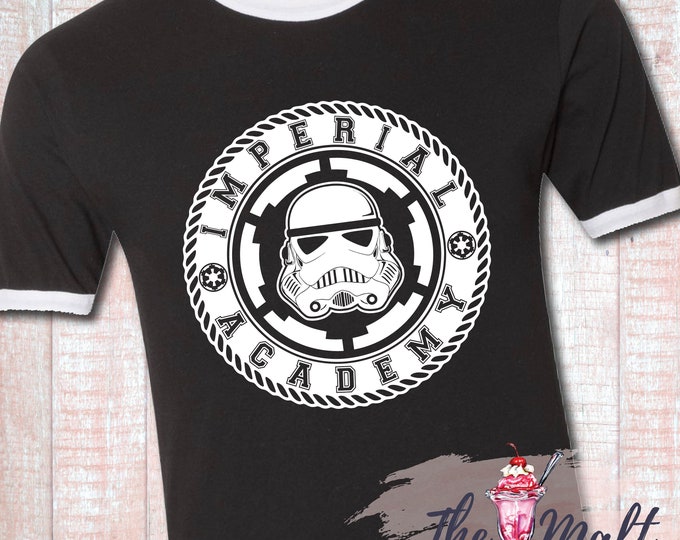 Star Wars Imperial Academy Stormtrooper Disneyworld Galaxy's Edge Rise of the Resistance Ringer Tee Shirt