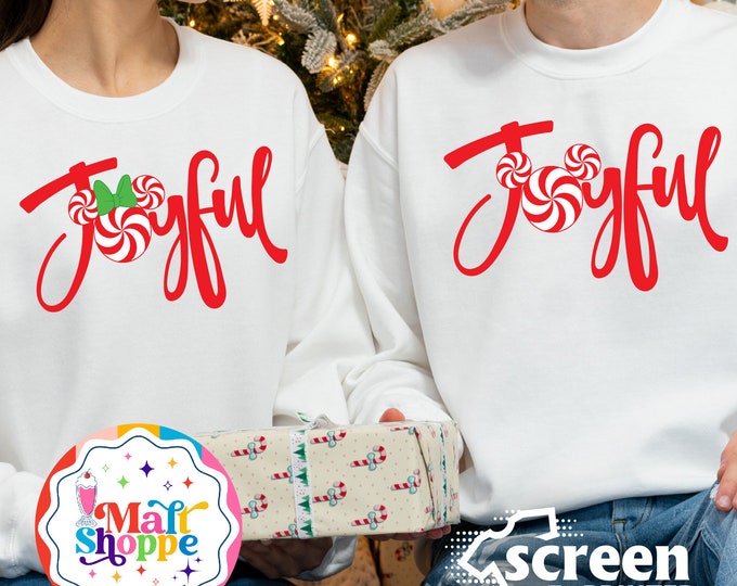 MALT SHOPPE Disney Joyful Mickey Minnie Peppermint Christmas Holiday Family Tee Shirt Sweatshirt Hoodie Youth Toddler