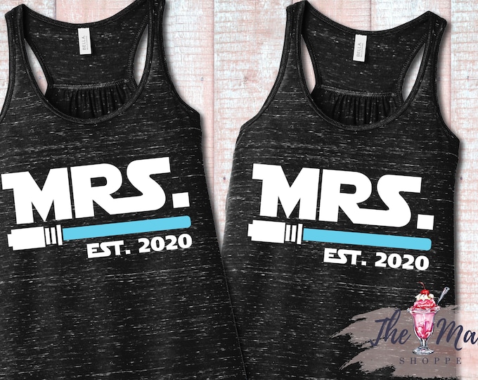 Star Wars Galaxy's Edge Mrs Mrs Couple Tanks Lesbian Couple Disney Honeymoon Shirts
