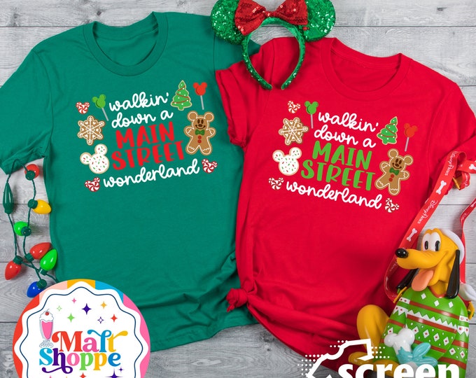 MALT SHOPPE Christmas Disney Walking Down a Main Street Wonderland Disney World Disneyland Shirt