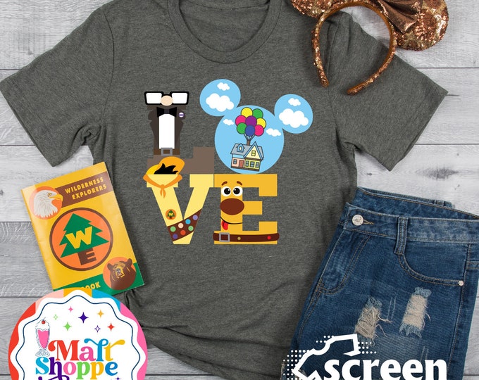 MALT SHOPPE Wilderness Explorer Up LOVE Carl Ellie Russell Dug Kevin Adventure Shirt