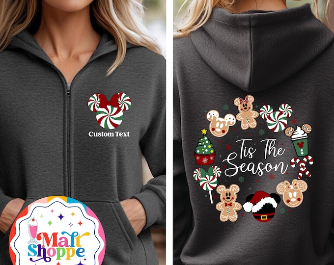 MALT SHOPPE Christmas Snacks Zip Up Hoodie Jacket Tis the Season Sweatshirt