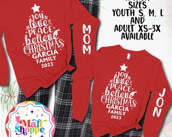MALT SHOPPE Family Loungewear Set Matching Christmas Tree Believe Holiday Custom Family Name Youth Adult
