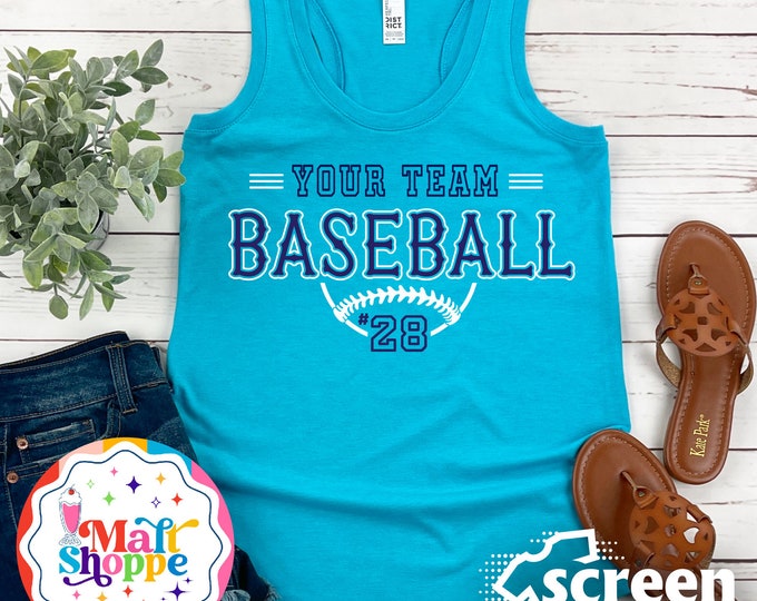 MALT SHOPPE CUSTOM Your Team Baseball Retro Design Player Name Number Mascot Your Team Your Colors Shirt T-Shirt Tank Top
