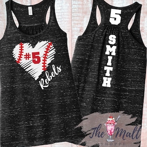 MALT SHOPPE Baseball Love My Player Custom Number Bella Flowy Racerback District Tri Gathered Plus Size up to 4X Tank Top