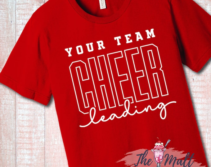MALT SHOPPE Custom Any Team or Mascot Personalized Any Color Cheer Block Letters Shirt