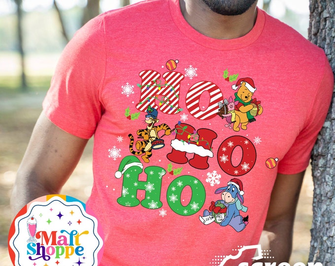 MALT SHOPPE Disney Ho Ho Ho Winnie the Pooh Eeyore Tigger Piglet Crystal Palace Christmas Holiday Family Tee Shirt