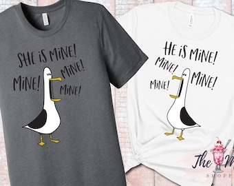 Funny Seagull Couple Shirts: "He/She Is Mine" Anniversary Set