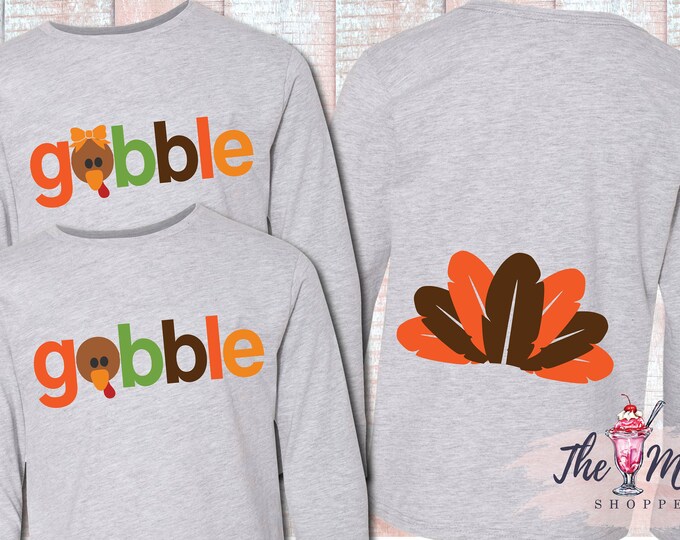 MALT SHOPPE Thanksgiving Turkey Holiday Gobble Toddler Youth Shirt Front and Back