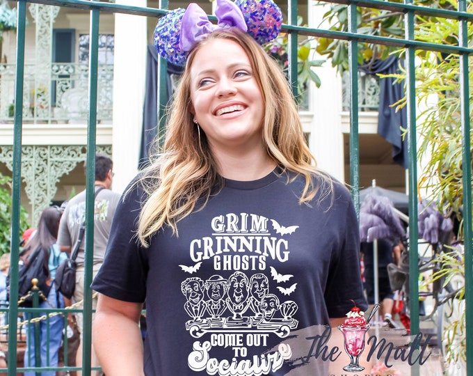 MALT SHOPPE Haunted Mansion Grim Grinning Ghosts Stretching Room Foolish Mortals Hitchhiking Ghosts Madame Leota Shirt