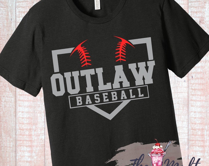 MALT SHOPPE CUSTOM Shirts for Hurricane Baseball Only Black Shirt, White Plate, Gray Word Baseball and Red Glitter Team and Stiches