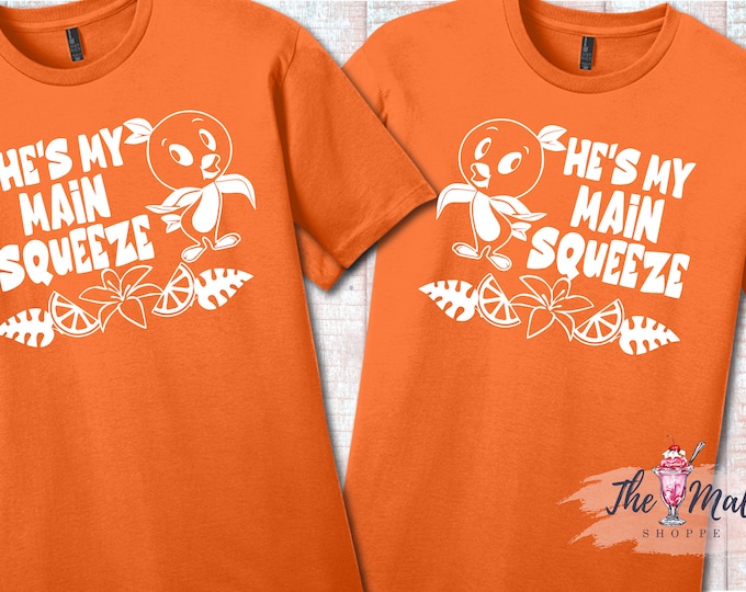 MALT SHOPPE Orange Bird Main Squeeze Honeymoon Disneymoon Flower and Garden Festival Disney Couple Shirts TWO shirts combo listing