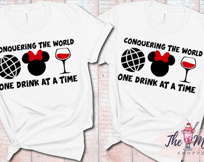 Conquering the World Couple Shirts Minnie Lesbian Drinking Around the World Epcot Shirt
