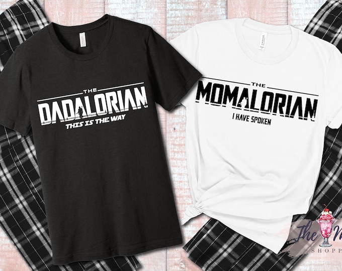 MALT SHOPPE Loungewear Dadalorian Momalorian Inspired by Mandalorian Couple Mens Womens 2 PAIRS Shirt and Pant Set