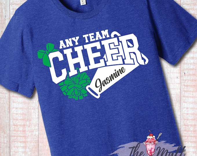 MALT SHOPPE Custom Any Team or Mascot Personalized Any Color Cheer Megaphone with Name Shirt