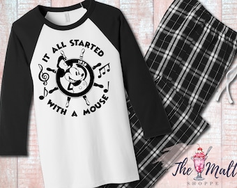 MALT SHOPPE Loungewear Steamboat Willie It All Started with a Mouse Shirt and Pants Set