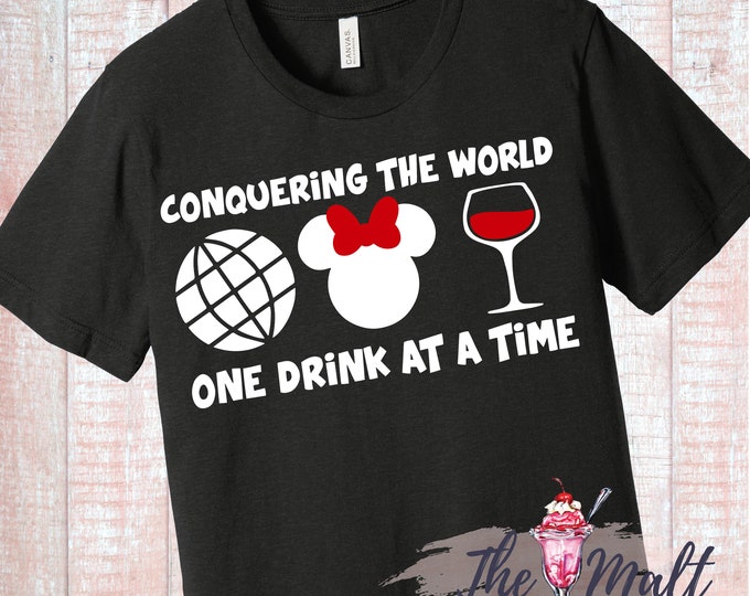Conquering the World: Minnie Drinking Around the World Epcot Shirt