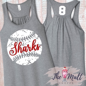 MALT SHOPPE Baseball Grunge Design Custom Team Name Player Number Bella Flowy Racerback Tank Top Any Color Tank