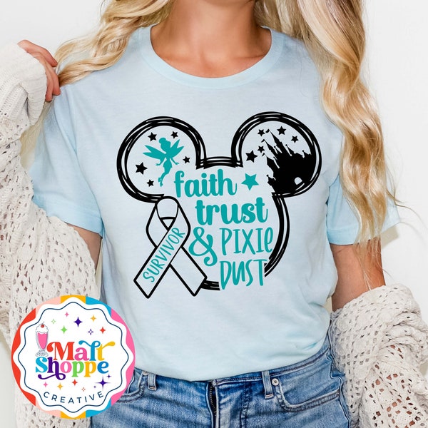 MALT SHOPPE Breast Cancer Ovarian Cancer Custom Any Color for Cancer Support Warrior Faith Trust Pixie Dust Disney Unisex Shirt