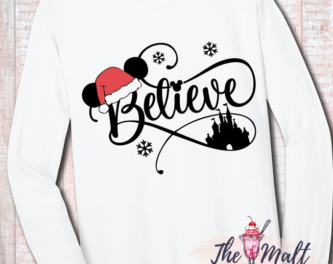 MALT SHOPPE Believe Holiday Christmas Castle Santa Inspired by Disney Long Sleeve Youth Adult Tee