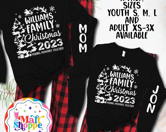 MALT SHOPPE CUSTOM Christmas Holiday Family Loungewear Set Custom Family Name Youth Adult