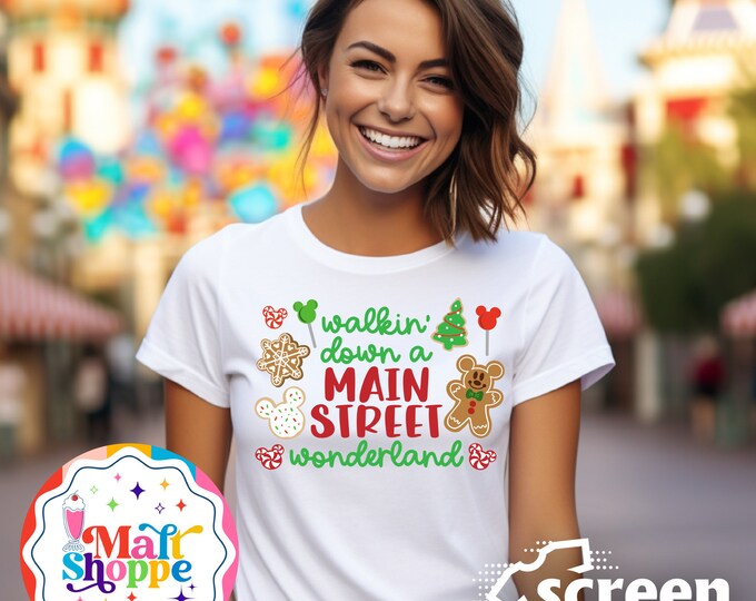 MALT SHOPPE Christmas Disney Walking Down a Main Street Wonderland Disney World Disneyland Shirt