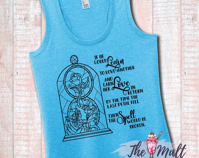 MALT SHOPPE Beauty and the Beast Intro Quote Stained Glass Spell Rose Disney World Disneyland Tank