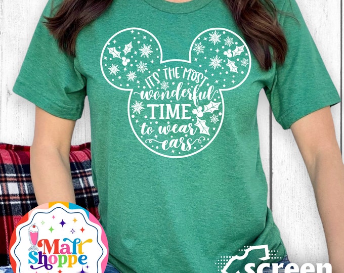 MALT SHOPPE Disney Most Wonderful Time to Wear Ears Disney World Disneyland Christmas Shirt T-Shirt Tank Top