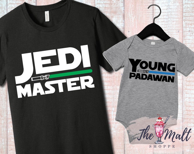 Two Shirt Combo Jedi Master Dad and Young Padawan Onesie Galaxy's Edge Rise of the Resistance Shirt and Onesie Set