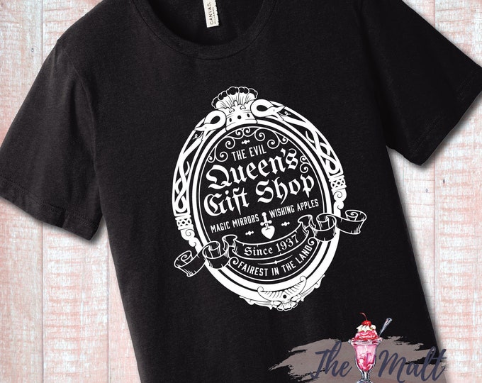 MALT SHOPPE Evil Queen Gift Shop Apothecary Magic Mirror Snow White Poison Apples Villain Disney Unisex Shirt