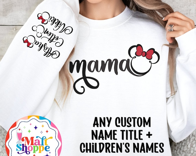 MALT SHOPPE Magical Disney Mom Grandma Nana Mama Custom Name Childrens Names Sleeve Imprint