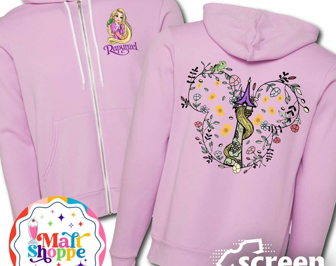 MALT SHOPPE Rapunzel Best Day Ever Lost Princess Zip Up Hoodie Jacket Disney World Disneyland Vacation Sweatshirt